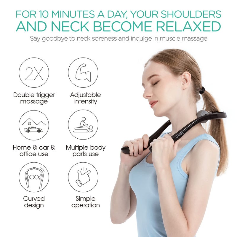VOYOR Neck Massager Shiatsu Deep Tissue Dual Trigger Point Shoulder Massager for Pain Relief, Ergonomic Handle Design, Lightweight & Portable MS110 - Image 2